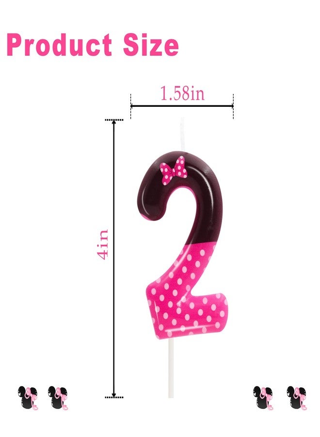 OGnomiFX 2nd Pink Black Birthday Candles for Girls, Pink Mouse Cake Topper Cupcake Decor, Cartoon Themed Birthday Party Decorations Supplies (Number 2) - Image 2